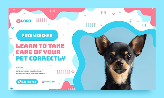 Vetor grátis webinar sentado de animais de estimação desenhados à mão