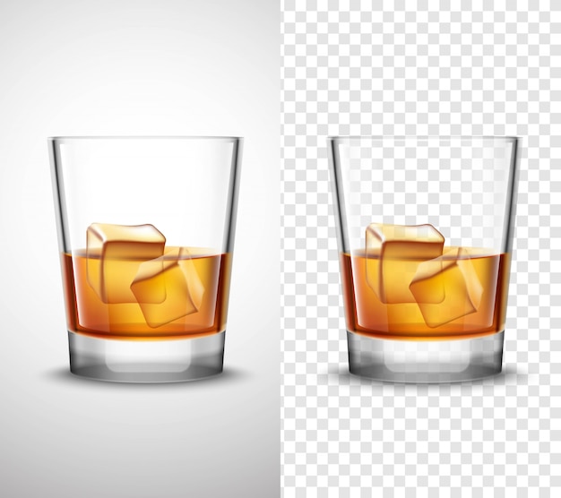 Vetor grátis whisky shots glassware realistic banners transparentes