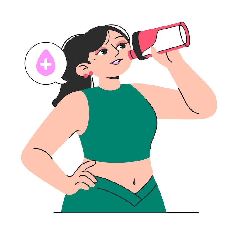 Vetor grátis woman drinking from water bottle after workout concept illustration