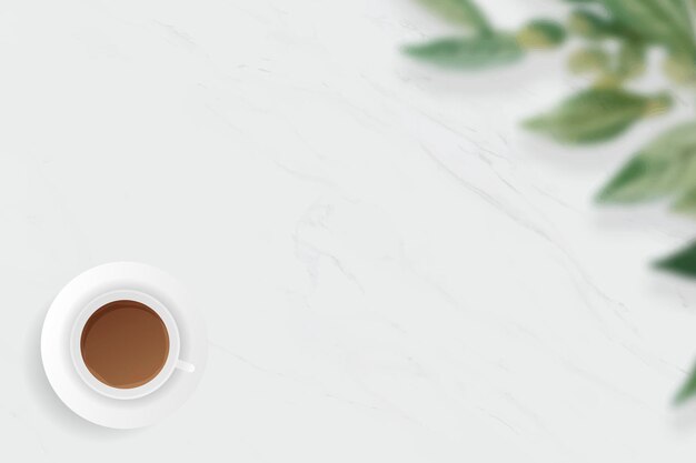 Xícara de café em fundo de mármore branco