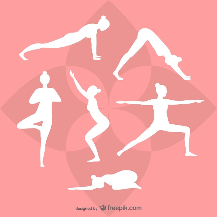 Vetor grátis yoga silhuetas brancas