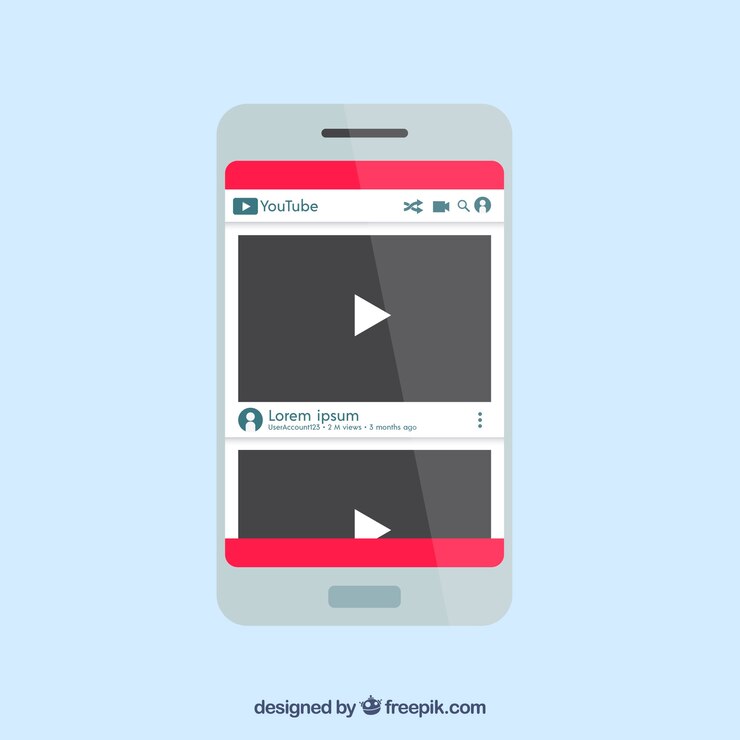 Vetor grátis youtube player no dispositivo com design plano