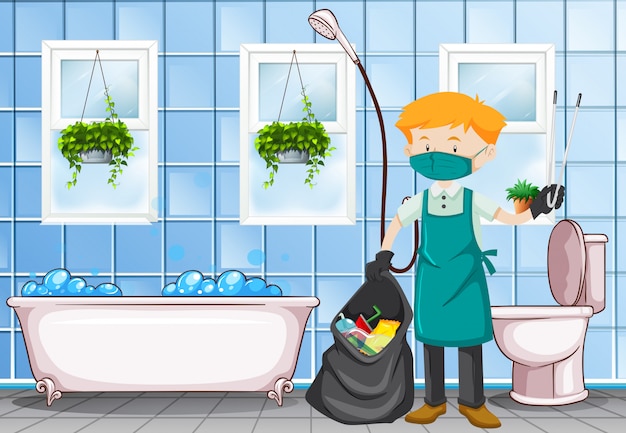 Vetor grátis zelador masculino, limpar o banheiro