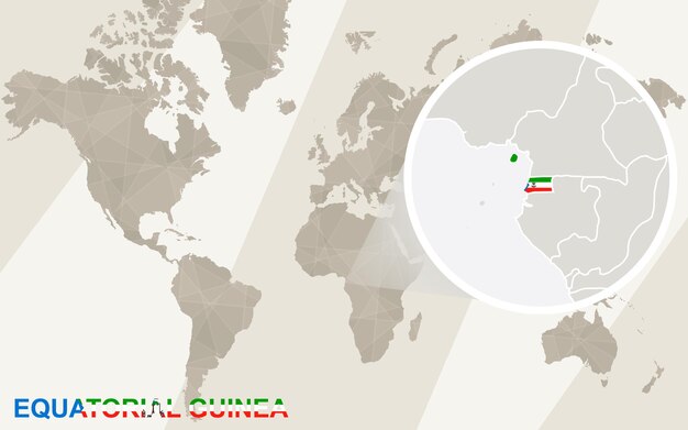 Zoom no mapa e na bandeira da guiné equatorial. mapa mundial.
