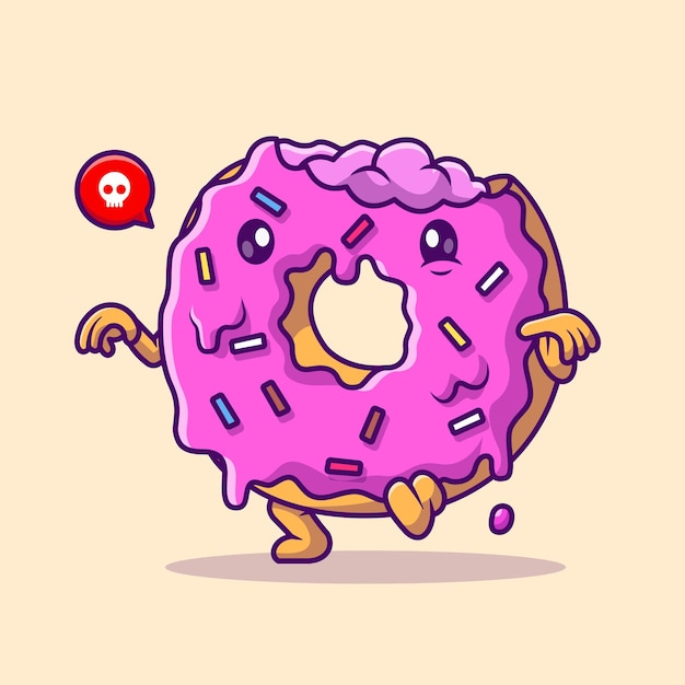 Vetor grátis zumbi rosquinha bonito andando dos desenhos animados ilustração de ícone de vetor de férias de comida conceito de ícone isolado plano