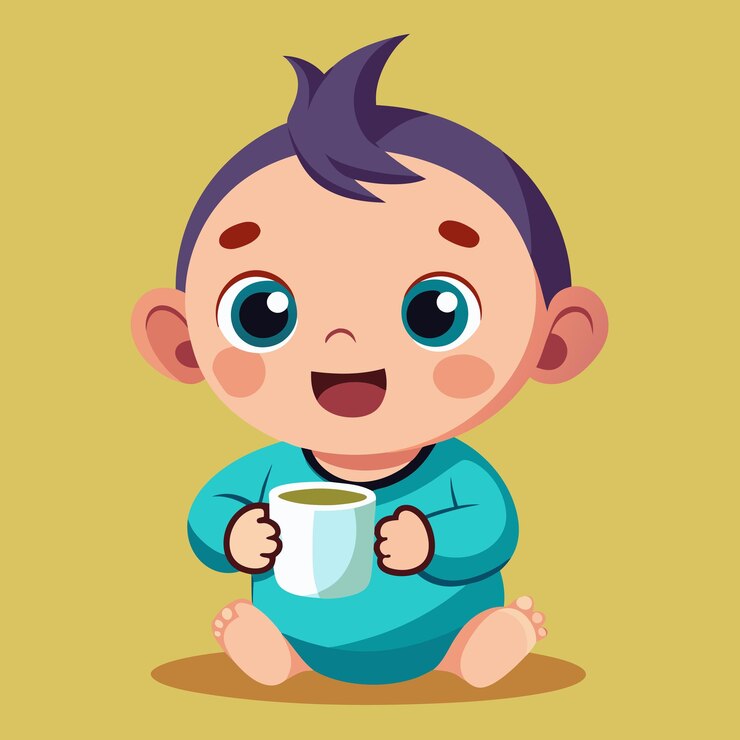 Vetor 011 vector bebê bonito segurando xícara de café