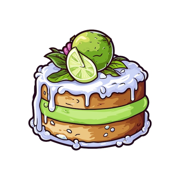 Vetor 016 adesivo de bolo de limão de coco cores frias e ilustração de clipart kawaii