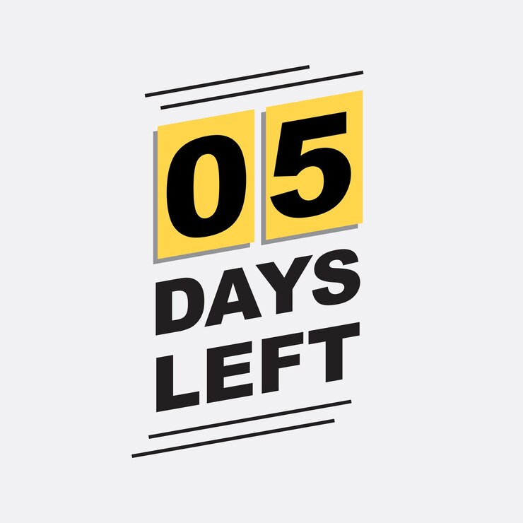 Vetor 05 dias restantes texto contagem regressiva crachá calendário preto e amarelo texto para lojas negócios lançamentos