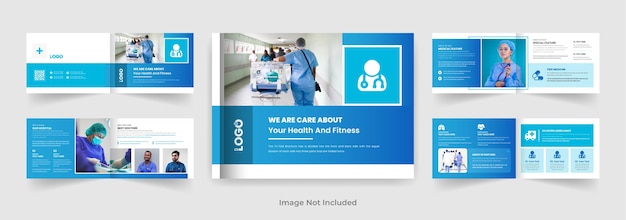 08pagesmedical landscape bi fold brochura design template cor azul formato moderno layout