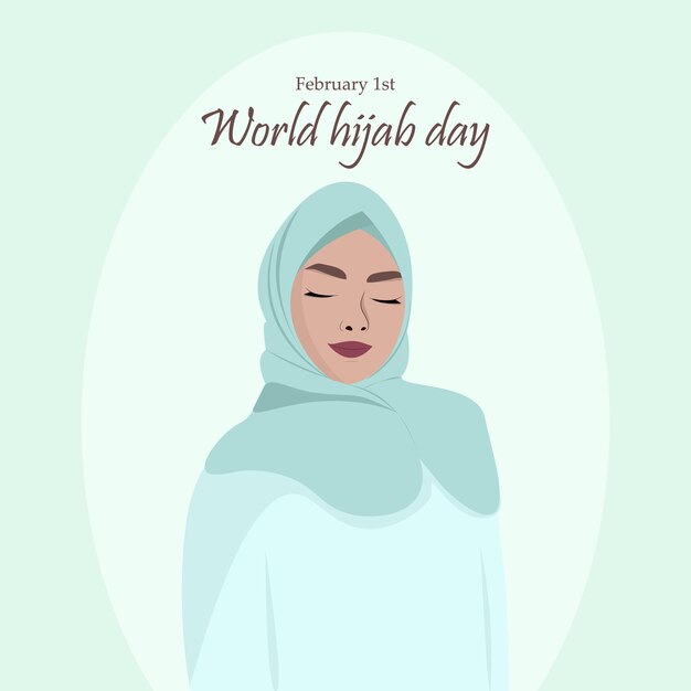 1 de fevereiro de cartão de felicitações ilustração vetorial de dia mundial do hijab