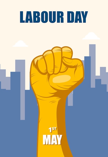 1º de maio Feliz dia do trabalho com a mão do trabalhador