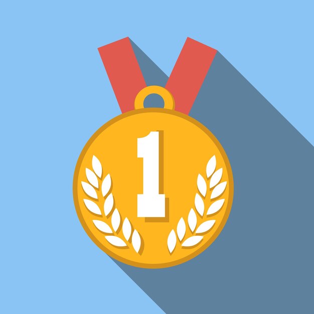 Vetor 1º lugar ícone plano de medalha colorida imagem plana com sombra longa sobre fundo azul