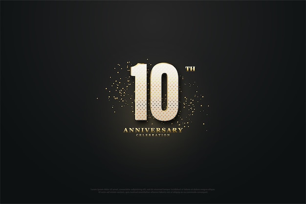 10º aniversário com ilustração de números brilhantes e pontos dourados