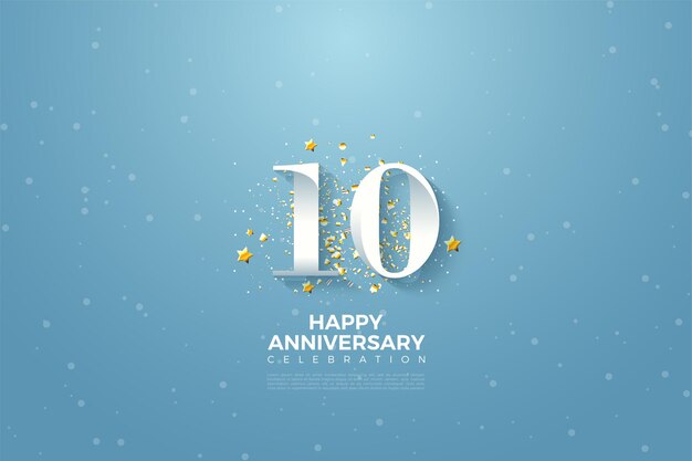 10º aniversário com números sombreados em relevo