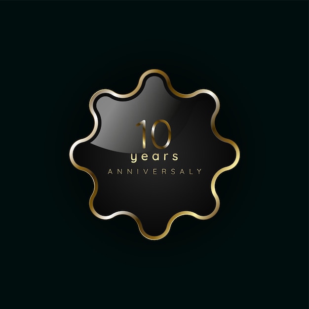 Vetor 10 anos de aniversário símbolo de botão de elemento ouro de luxo botão dourado e banner premium no escuro