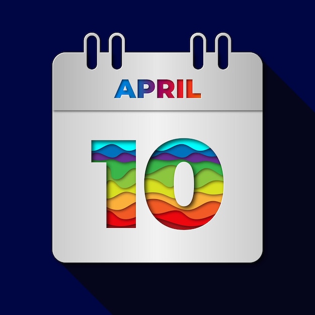 10 de abril calendário de data plana corte de papel mínimo ilustração de design de estilo artístico