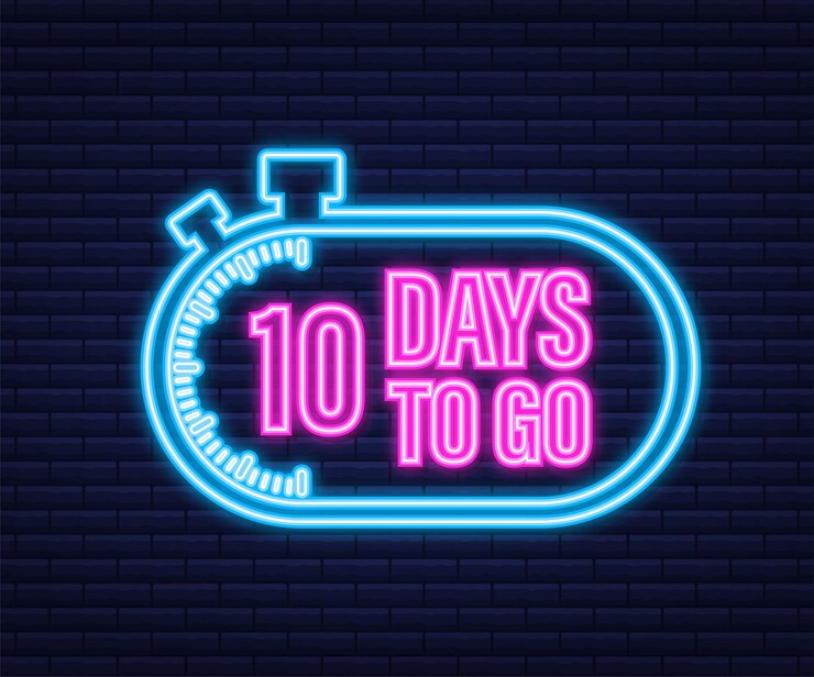 Vetor 10 dias para ir. ícone de estilo neon. design tipográfico do vetor. ilustração em vetor das ações.