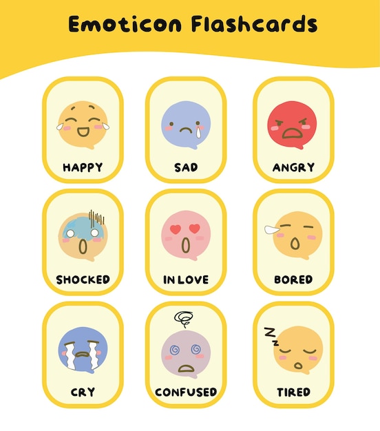 Vetor 10 emoticons flashcards