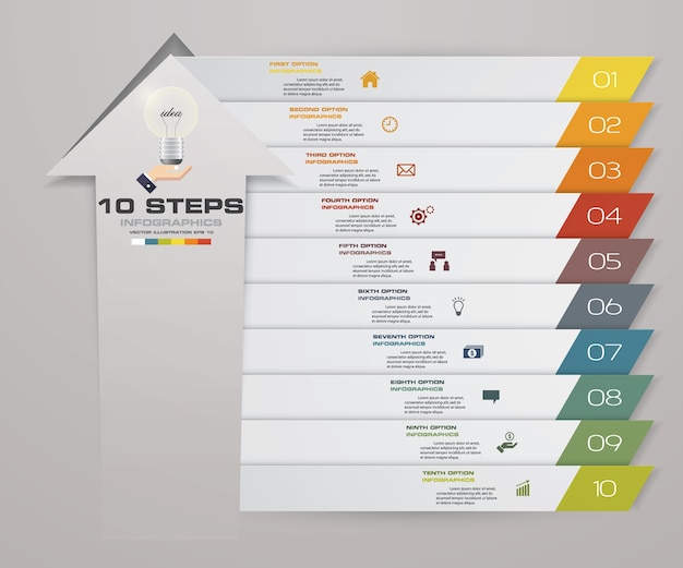 10 etapas infográficos elemento seta modelo gráfico.