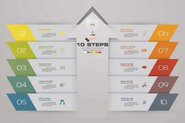 10 etapas infográficos elemento seta modelo gráfico.