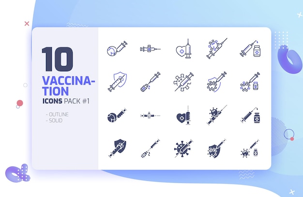 Vetor 10 icon set de vacinação contra o coronavírus pacote 1