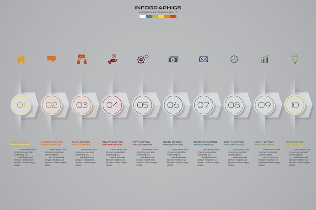 10 passos timeline seta infográfico elemento gráfico.