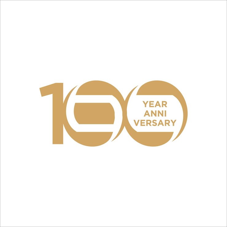 Vetor 100º aniversário com um número de ouro em um fundo branco