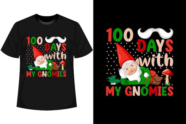 Vetor 100 dias com meus gnomies 100 dias de escola design de camiseta