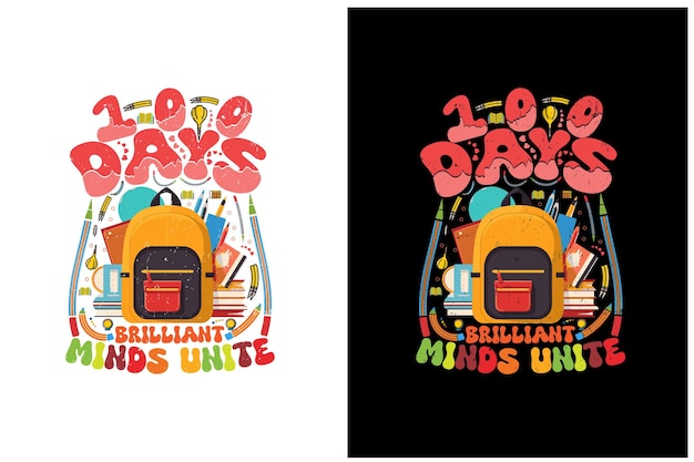 Vetor 100 dias de design de camisetas escolares.