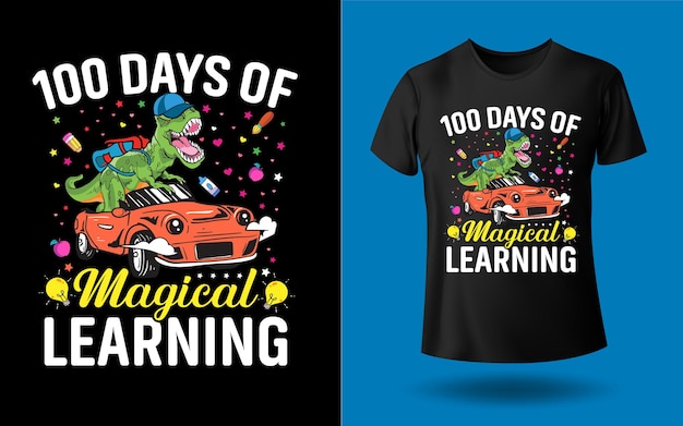 Vetor 100 dias de modelo de design de camiseta de aprendizado mágico.