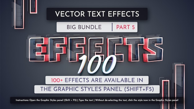 Vetor 100 efeitos de texto editáveis mega bundle