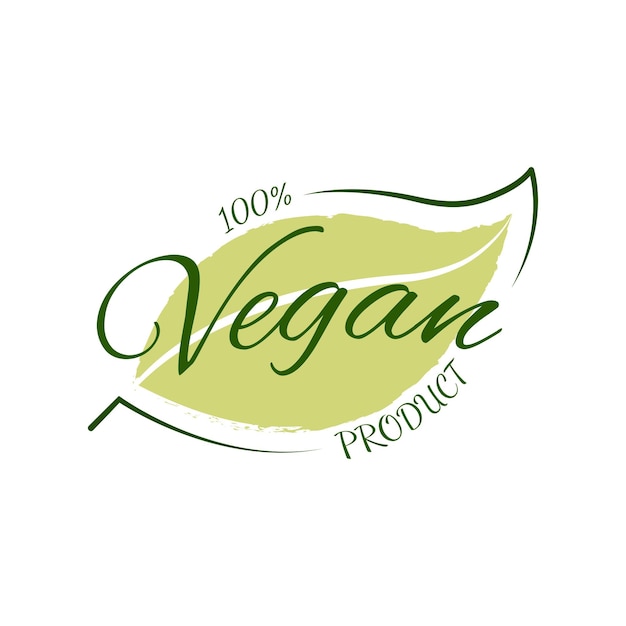 Vetor 100 emblema de etiqueta de produto vegan e logotipo ecologia ícone modelo de logotipo com folhas verdes para ilustração vetorial de comida vegana isolada em fundo branco