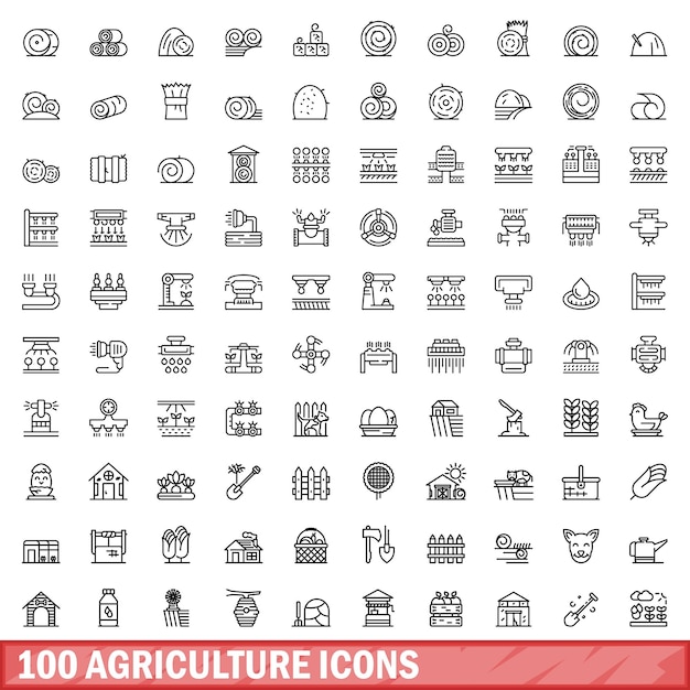 100 ícones de agricultura definir estilo de contorno