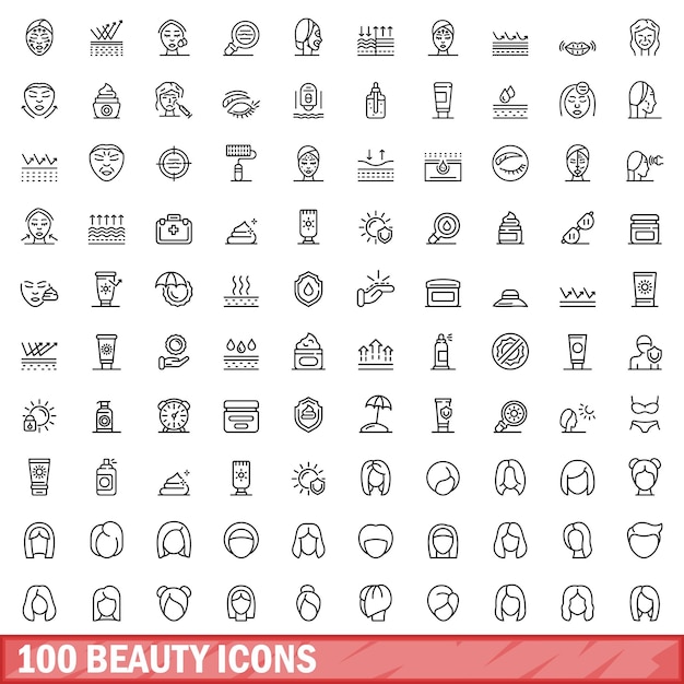 100 ícones de beleza definir estilo de contorno
