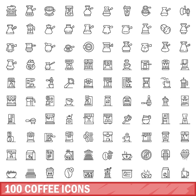 100 ícones de café definir estilo de contorno