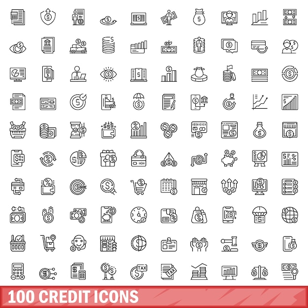 100 ícones de crédito definir estilo de contorno