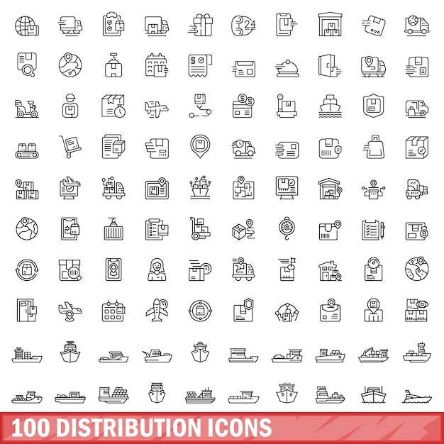 100 ícones de distribuição definem estilo de estrutura de tópicos