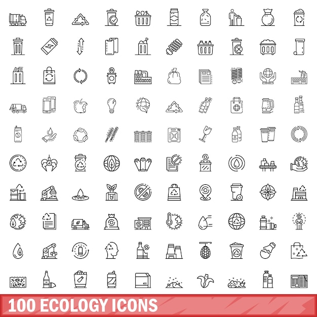 100 ícones de ecologia definir estilo de contorno