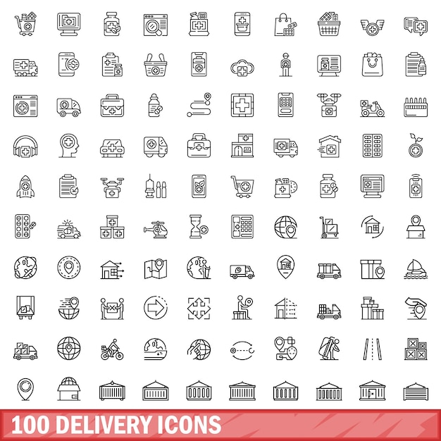 100 ícones de entrega definir estilo de contorno