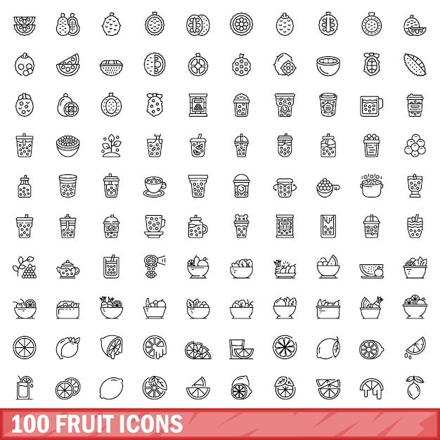 100 ícones de frutas definir estilo de contorno