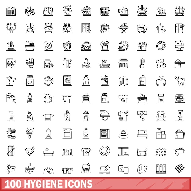 100 ícones de higiene definir estilo de contorno
