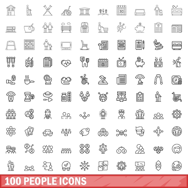 100 ícones de pessoas definir estilo de contorno