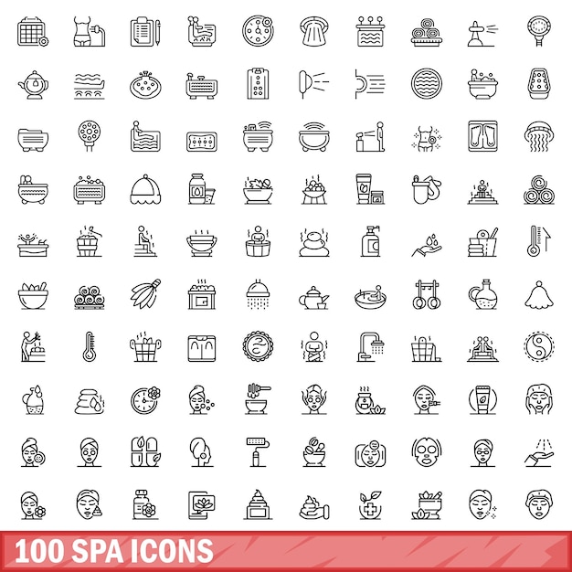 100 ícones de spa definir estilo de contorno