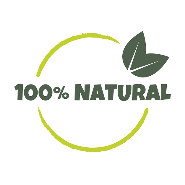 Vetor 100 produtos naturais etiqueta etiqueta distintivo e logotipo ícone de ecologia modelo de logotipo com folhas verdes para produtos orgânicos e ecologicamente corretos ilustração em vetor