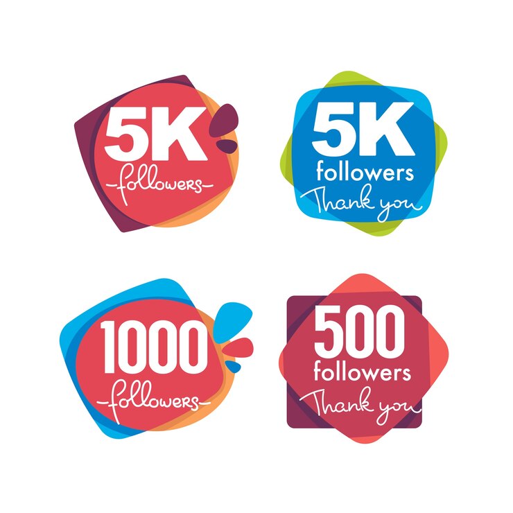 Vetor 1000 seguidores e membros, quadros de agradecimento, bolhas e banners, com composição de letras