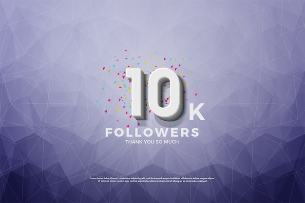 10k seguidores ou assinantes com um número 3D em um fundo de cristal.