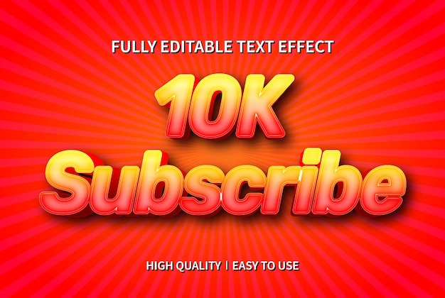 10k subscrever efeito de texto editável estilo de fonte 3d vetor premium