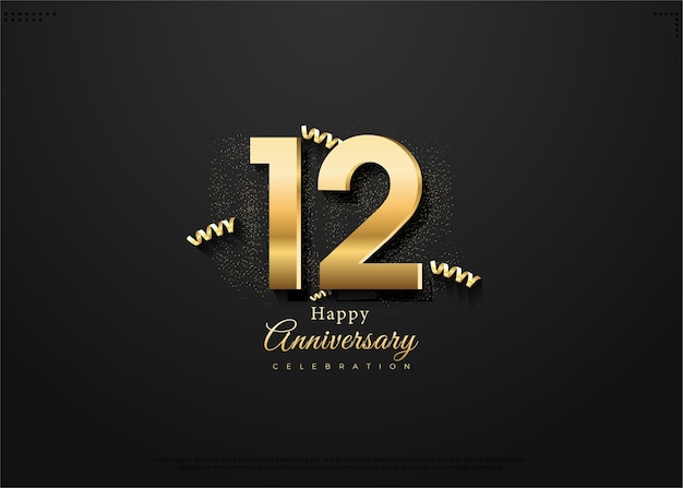 12º aniversário com design premium de vetor de numerais dourados curvos