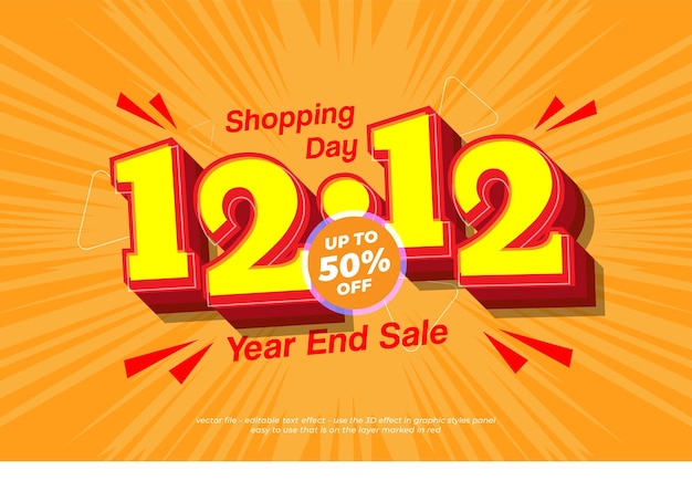 1212 efeito de texto de dia de compras com texto 3D editável para promoção comercial