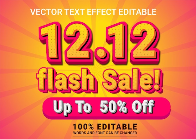 1212 flash sale até 50 off vetor editável de efeito de texto